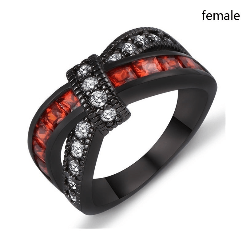 Men's Steel Carbon Fiber & Women's Ruby Garnet Ring Set